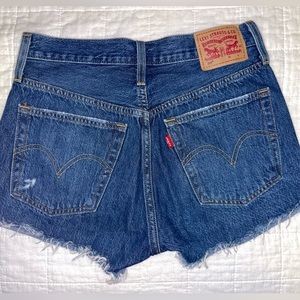 Levi’s 501 mid rise shorts, size 25, dark denim